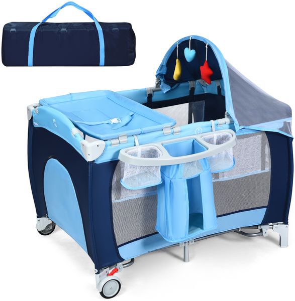4 in 1 Klappbares Reisebett & Babywiege 123 x 63 x 76 cm Blau