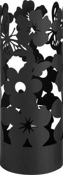 Baroni Home Moderner Schirmständer aus Metall Flowers mit 2 Haken und abnehmbarer Abtropfschale 19 x 19 x 49 cm (schwarz)