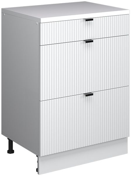 Erweiterungskommode Rion Weiß Riffel/Weiß 60 x 46 cm ohne Schräge mit 3 Schubladen Vicco