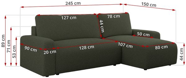 Ecksofa L-form, mit Schlaffunktion und Bettkasten - ARGOS, Grün, Boucle Bild 6