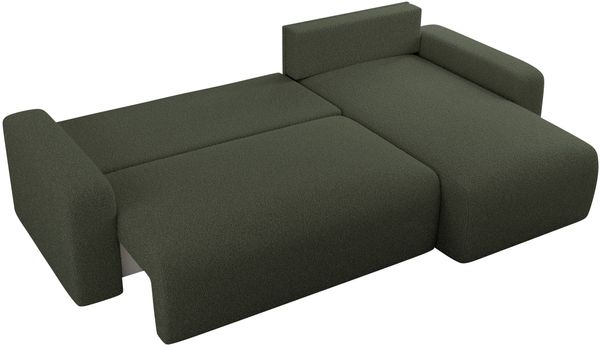 Ecksofa L-form, mit Schlaffunktion und Bettkasten - ARGOS, Grün, Boucle Bild 4