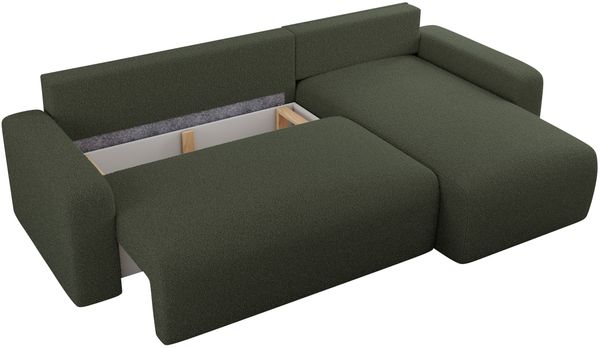 Ecksofa L-form, mit Schlaffunktion und Bettkasten - ARGOS, Grün, Boucle Bild 5