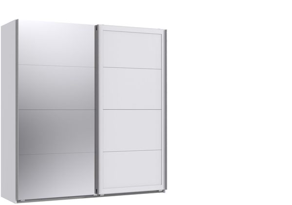 Kleiderschrank Chalet in Weiß als Drehtürenschrank oder Schwebetürenschrank, verschiedene Varianten - Schwebetürenschrank 180 cm (mit Spiegel)