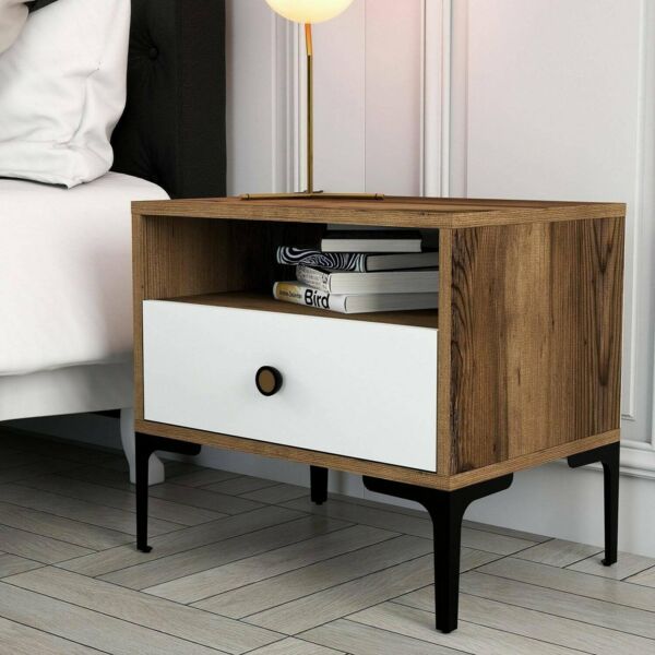 Dmora Nachttisch Seraph 56x40x50,8 cm Braun EIN Schublade 2 Regale