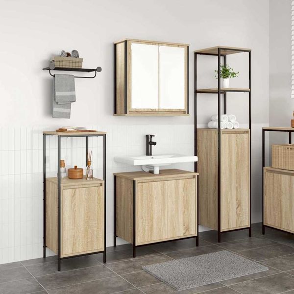 vidaXL Badezimmermöbel-Set mit Regal 3 pcs Sonoma Eiche und Schwarz 3328395