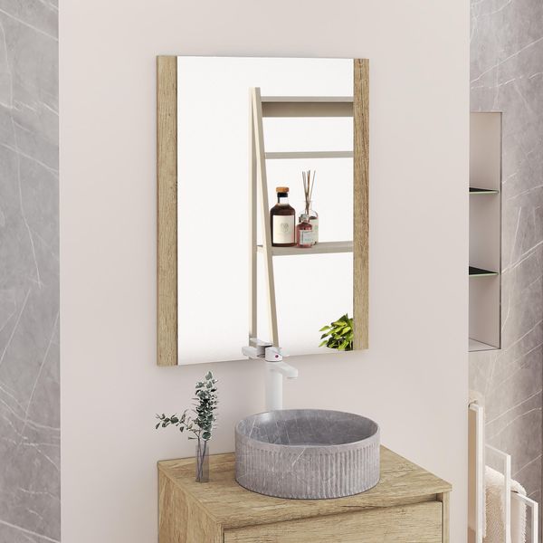 Baikal Badezimmerspiegel, Spiegel mit Holzseite, Option mit und ohne LED, Stile, die ins Badezimmer oder jeden Raum passen. 70x80 cm Seitenwand aus Naturholz