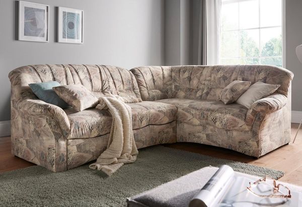 DOMO collection Ecksofa Bahia, zeitlos und elegant, bequeme Armlehnen, L-Form, Microfaser, natur