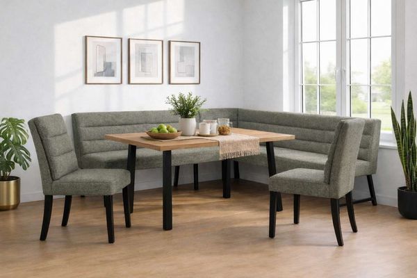 OTTO home Eckbankgruppe Oregon Essecke, Sitzgruppe, Küchenbankgruppe, (Set, 4-tlg, 4er), Eckbank mit Metallfüßen, Esstisch in Eiche massiv