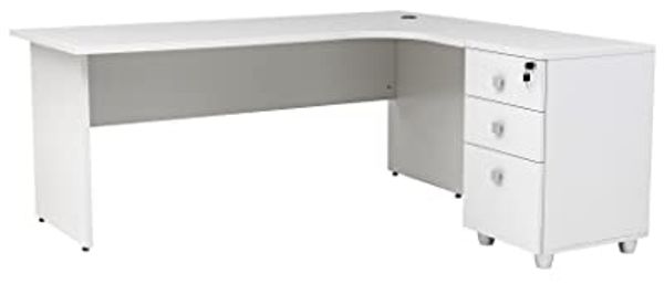 Winkelschreibtisch Dona, Holzfuß, grau Dekor, 180 cm x 120 cm x 74 cm, inkl. Beistellcontainer, rechts gewinkelt