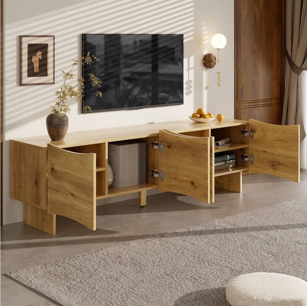 Merax Lowboard in Holzoptik mit Wellenmuster (1 St), TV-Schrank mit 4 Türen & Stauraum, Kabeldurchführungen, 155x36x47cm