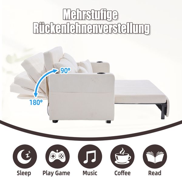 Multifunktionales Stoffsofa Klappbares Ausziehsofa Kleines Wohnzimmersofa mit zwei Funktionen, Abnehmbar und waschbar, Mit Aufbewahrungstasche, Mit USB-Ladefunktion, Mit Becherhalter Bild 8