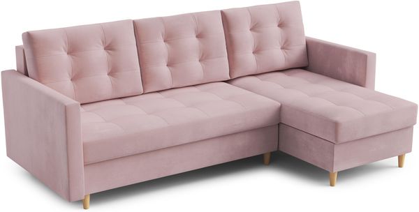 AX LIVING Kleine Couch L Form Nesbit 224cm Rosa mit Schlaffunktion&Bettkasten