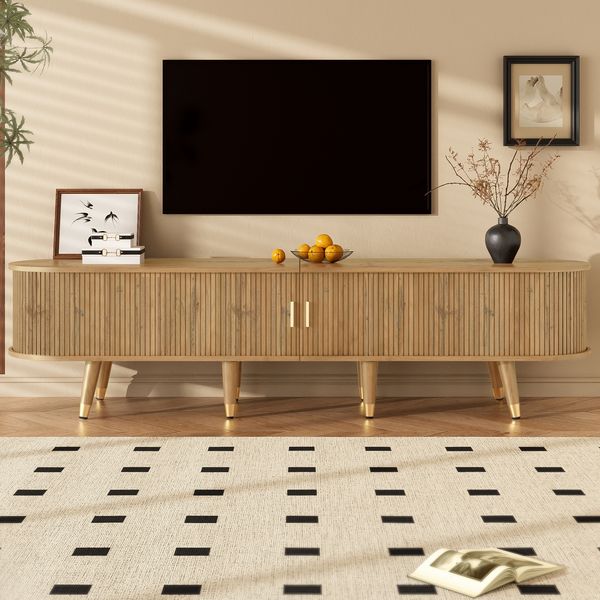 TV-Schrank 175x38x45 cm in Holzoptik mit Schiebetür, Schubladen und Goldakzenten