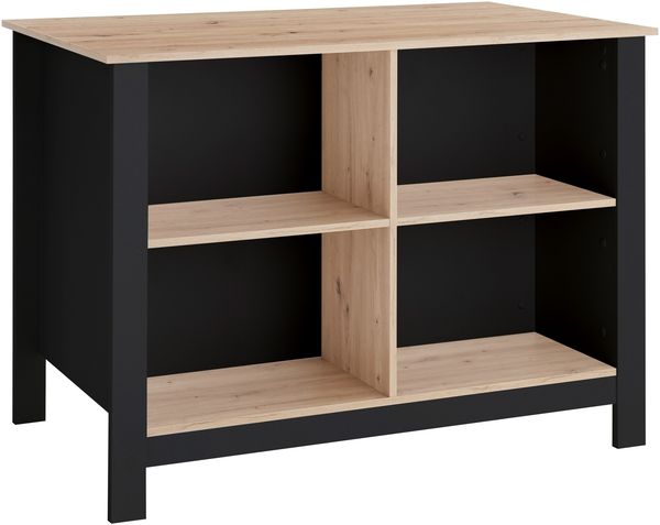 Kochinsel >Sugar< 4 Fächer, Schwarz / Artisan Eiche Dekor - 124x90x75 (BxHxT)