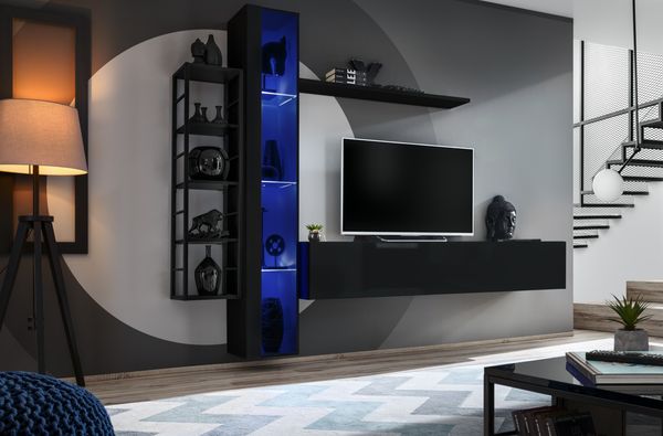 Hängende Wohnwand Switch M7 in Schwarz 240 x 180 cm 5-teilig
