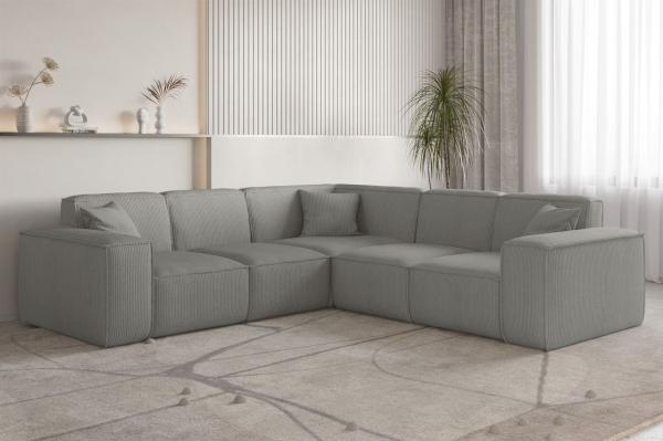 Ecksofa Designersofa CELES PREMIUM in Stoff Scala Grau Seite Universal