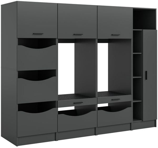welltime Mehrzweckschrank-Set FALAS, 4-teilig, Hauswirtschaftsraum Set, Breite 242 cm, (Set, 4-St, 2x Waschmaschinenumbauschrank, 1x Wäscheschrank & 1x Mehrzweckschrank), Kombination, Waschmaschinenumbau, Waschmaschinenschrank, Wäschekammer