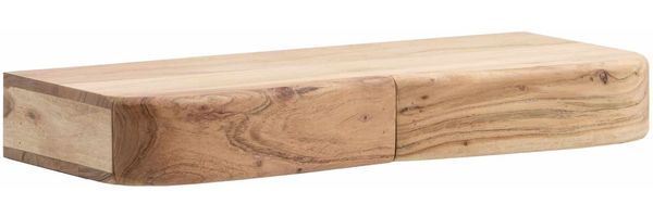 Wandregal Akazie Massivholz 60cm mit zwei Schubladen - Design Regal für die Wand - Holz Wandboard mit Stauraum - Schwebendes Hängeregal aus Echtholz