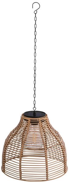 Dehner LED Solarleuchte Solar-Hängelampe Mila, warmweißes Licht, IP44, Ø 26 cm, Höhe 22 cm, Warmweiß, Gartenleuchte in Rattanoptik mit Dämmerungssensor, 6 Std. Leuchtdauer