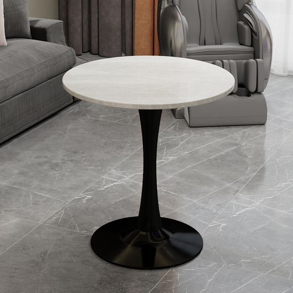 Couchtisch rund H 72 x T 70 x B 70 cm, Kunstmarmor in Schwarz/Weiß, modern-minimalistisches Design
