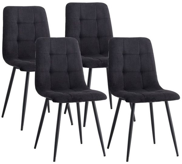 GrandCA HOME Esszimmerstuhl Cordstuhl, Küchenstuhl im skandinavischen Stil (4 St), mit ergonomischem Design und stabilen Metallbeinen, schwarz