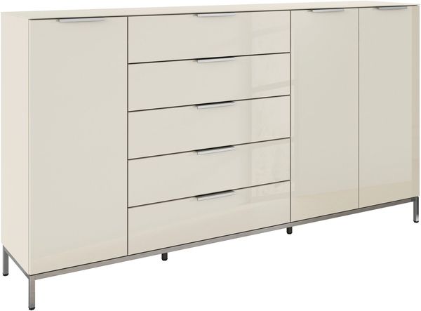 rauch Kombikommode Kommode Türkommode Sideboard Kombikommode FLIPP mit Glasfront (Breite 200 cm mit 4 Einlegeböden), 3-türig, 5 Schubladen, Soft-Close-Funktion, Oberboden und Front Glas