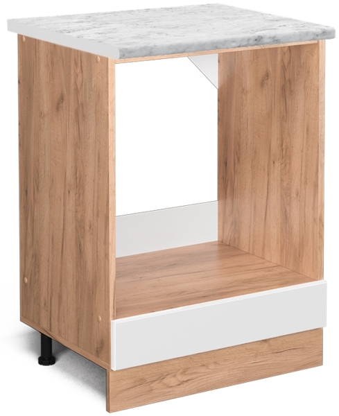 Herdumbauschrank R-Line Weiß Hochglanz 60 cm AP Marmor Vicco