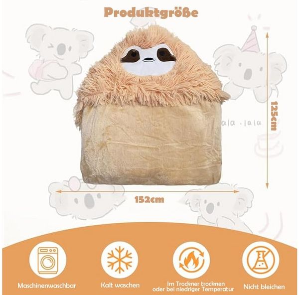 Wohndecke Kuscheldecke mit Ärmeln Faultier Decke mit Kapuze Tragbar Flauschdecke, TUWENA, Cartoon Sofadecke Flanell, Weiche Wohndecke 152x125cm, Decke Geschenke