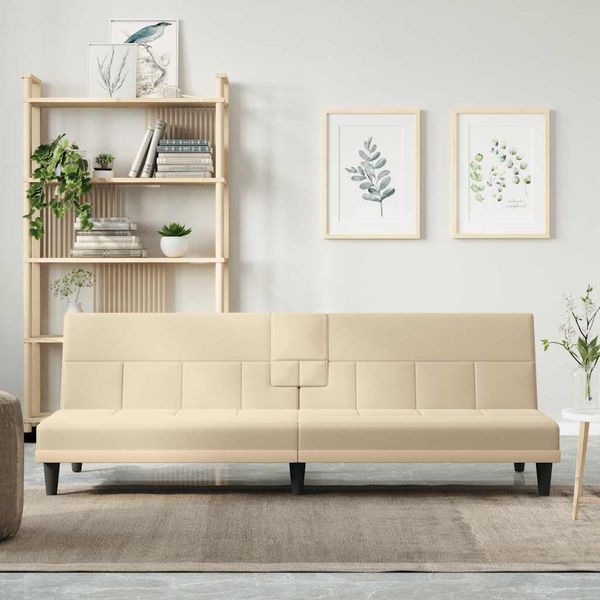 vidaXL Schlafsofa mit Getränkehaltern Creme Stoff 351866