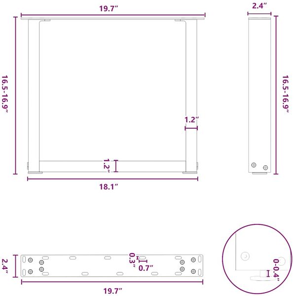 vidaXL Couchtischbeine U-Form 2 Stk. Naturstahl 50x(42-43) cm Stahl 4013159 Bild 11