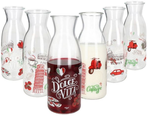 Ritzenhoff & Breker Karaffe Ritzenhoff 6x Palermo Glas-Karaffe 1L italienischer Saft-Krug Wein