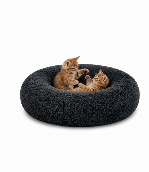 lionto Donut Katzenkissen, rundes Bett mit Plüschbezug & Anti-Rutsch-Boden, erhöhter Rand für Geborgenheit, 70 cm Durchmesser, dunkelgrau