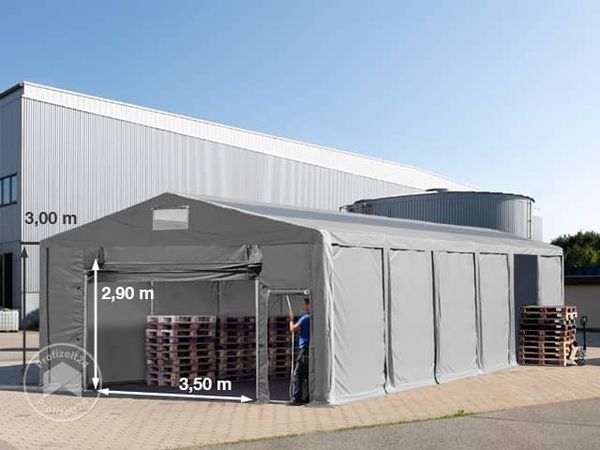 Lagerzelt 8x12 m Zelthalle Industriezelt mit Oberlicht 3m Seitenhöhe PVC Plane 850 N grau 100% wasserdicht mit Hochziehtor