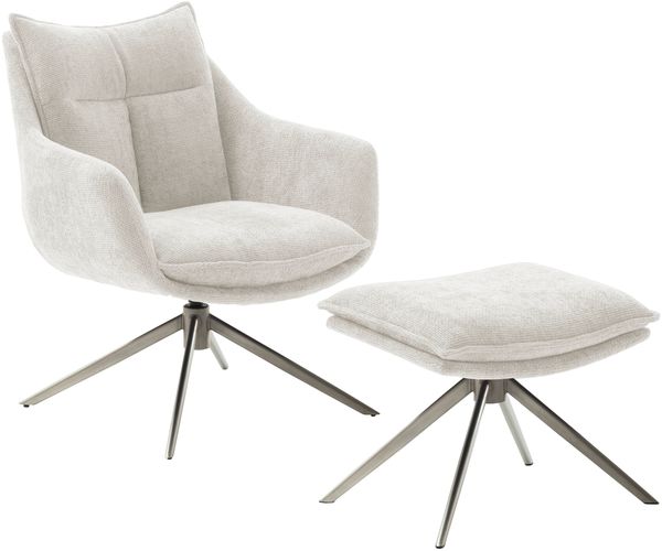 PARKER Loungesessel inkl. Hocker - Creme / Edelstahl gebürstet