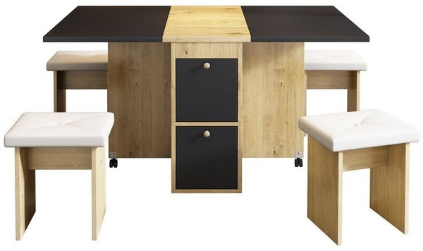 KLAM HOME Essgruppe Esstisch-Set Klappbarer Tisch 120*80*75cm, (1 Esstisch 4 Stühlen), Mit Riemenscheibe Ausziehbarer Esszimmertisch