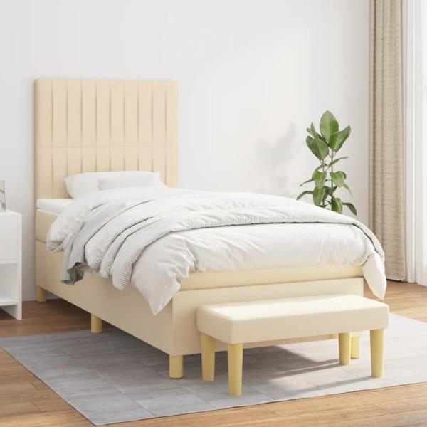 vidaXL Boxspringbett mit Matratze Creme 90x190 cm Stoff 3137282