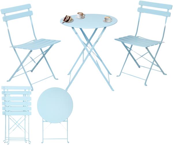 Albatros Bistroset 3-teilig Blau – Bistrotisch mit 2 Stühlen – klappbare Stühle und Tisch aus robustem Metall – optimal als Balkonmöbel Set oder Gartenmöbel in modernem Design