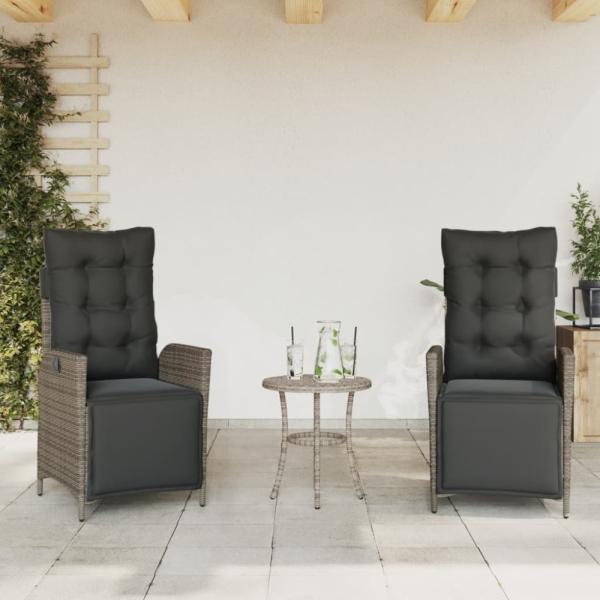 vidaXL Gartensessel mit Fußteil 2 Stk. Verstellbar Grau Poly Rattan 365291