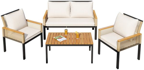 KLAM HOME Gartenlounge-Set Gartenmöbel-Set,Garten-Lounge-Set mit bequemem Kissen für 4 Personen, (4-tlg, 2 Doppelsofa, 2 Sessel, 1 Couchtisch), geeignet für Gärten, Schwimmbäder und andere Außenbereiche
