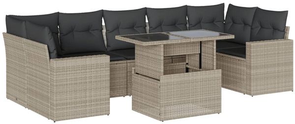 vidaXL 8-tlg. Garten-Sofagarnitur mit Kissen Hellgrau Poly Rattan 3267152 Bild 2