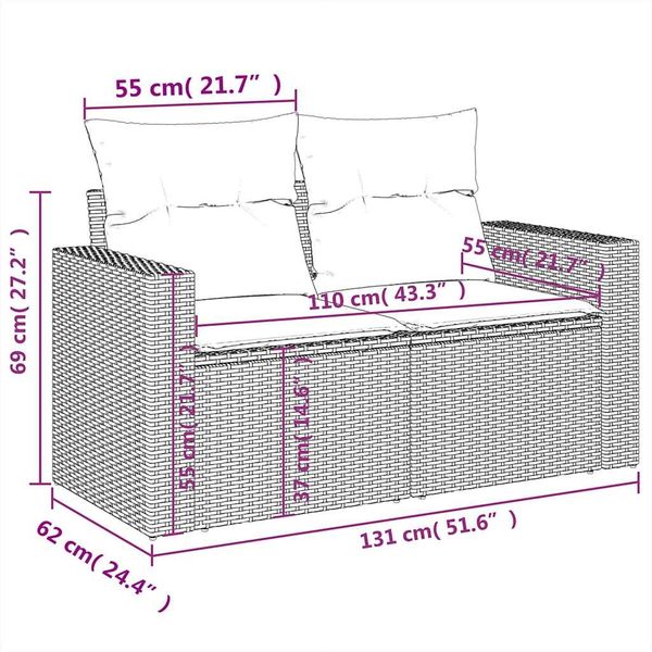 vidaXL 8-tlg. Garten-Sofagarnitur mit Kissen Hellgrau Poly Rattan 3267152 Bild 11