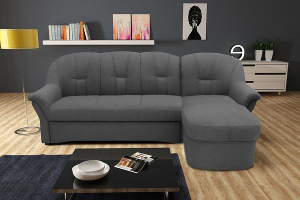 DOMO Collection Puno Ecksofa, Sofa in L-Form, Eckcouch, Sofa, Couch mit Longchair, 233x142 cm, Polstermöbel in grau