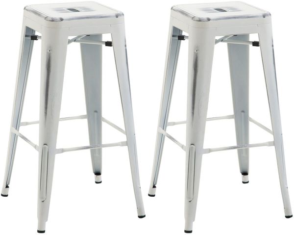 Barhocker 2er Set MILAN - Antik-Weiß, Metall Barhocker ohne Lehne Barstuhl Tresenhocker Tresenstuhl Kneipenhocker Kneipenstuhl