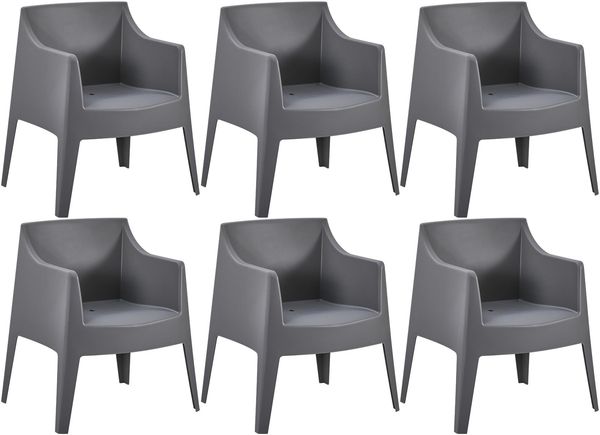 CLP 6er Set Gartenstühle Bartal stapelbar wetterfest UV-beständig bis 150 kg,dunkelgrau