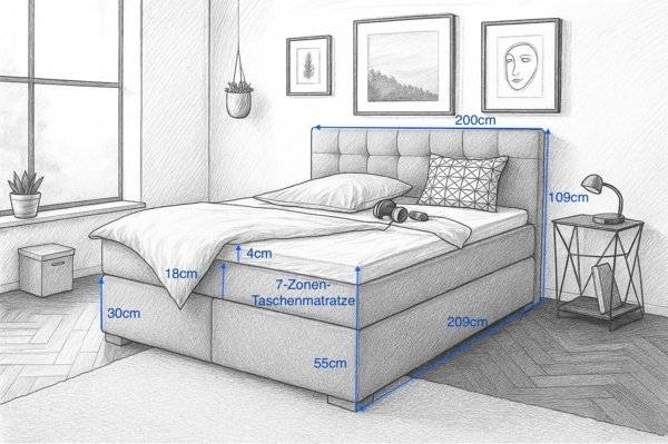Boxspringbett TOM-OM 200x200 cm mit gepolstertem Kopfteil. Farbe: Beige Bild 5