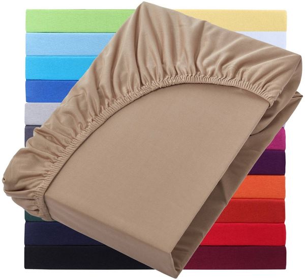 NatureMark Spannbettlaken Jersey Basic Spannbetttuch, 100% Baumwolle, Gummizug: rundum, (1 Stück), in vielen Größen und Farben, bis 25cm Steghöhe, 90x200cm, Sand