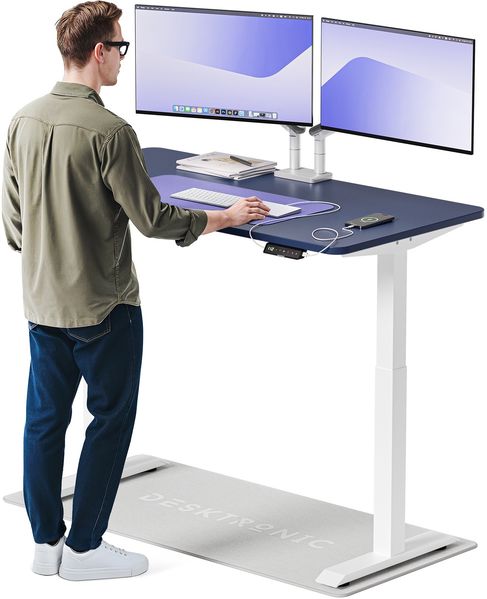 Desktronic HomeOne Elektrisch höhenverstellbarer Schreibtisch 140x70cm Weiß/Blau mit Memory-Funktion, Anti-Kollisions Technologie, USB-A und USB-C-Ladeanschlüssen