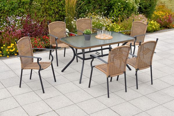Roma Gartenmöbel Set 7tlg, 150 x 85 cm, natur