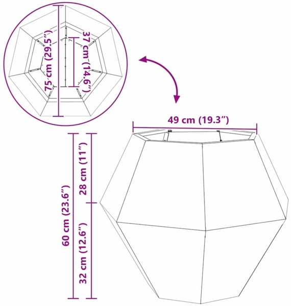 vidaXL Pflanzkübel Rostig 75 x 75 x 60 cm Wetterfeststahl 884050 Bild 10