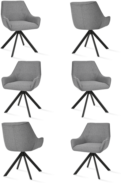 GOEURVANT 1178 Esszimmerstühle 6er-Set mit Armlehnen, 360° Drehbar, Webstoff - Taubengrau